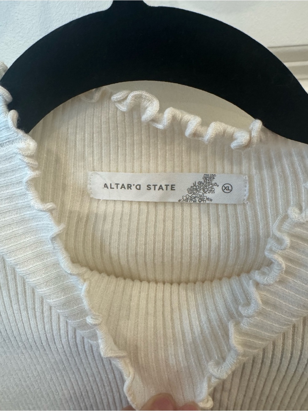 Altar'd State Cream Ruffled Mock Neck Ribbed Top - Picture 3 of 3